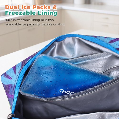 Choco Mocha Snack Bag for Kids Small Cooler Bags Insulated & Freezable Snack Bag For School Toddler Snacks Bag, Car Blue