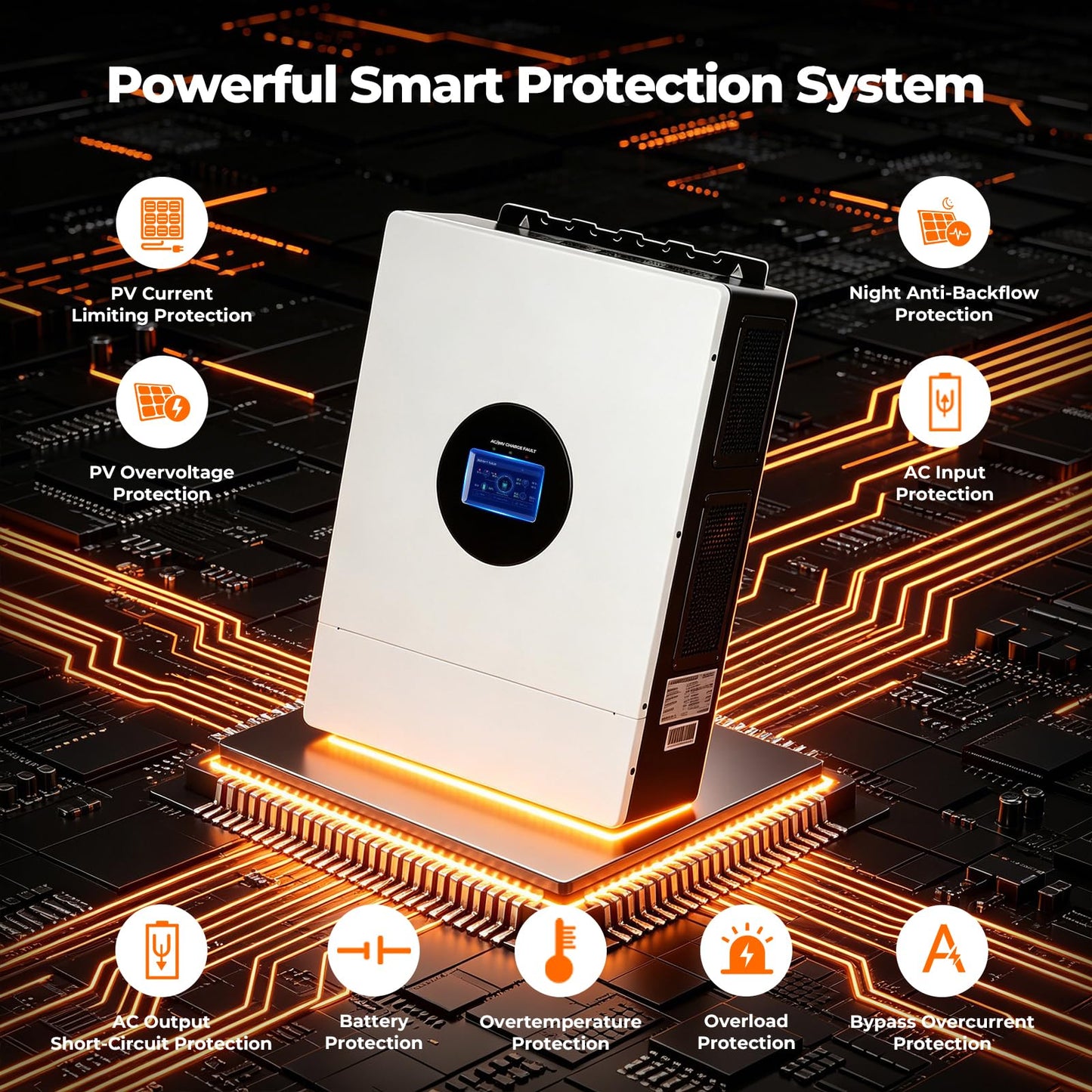 AuraSolar 12000W Hybrid Solar Inverter 48V DC to 120V/240V AC Split Phase, Pure Sine Wave Inverter Built-in 2 MPPT 200A Charge Controller, Power Converter for Home Backup Off Grid Solar System