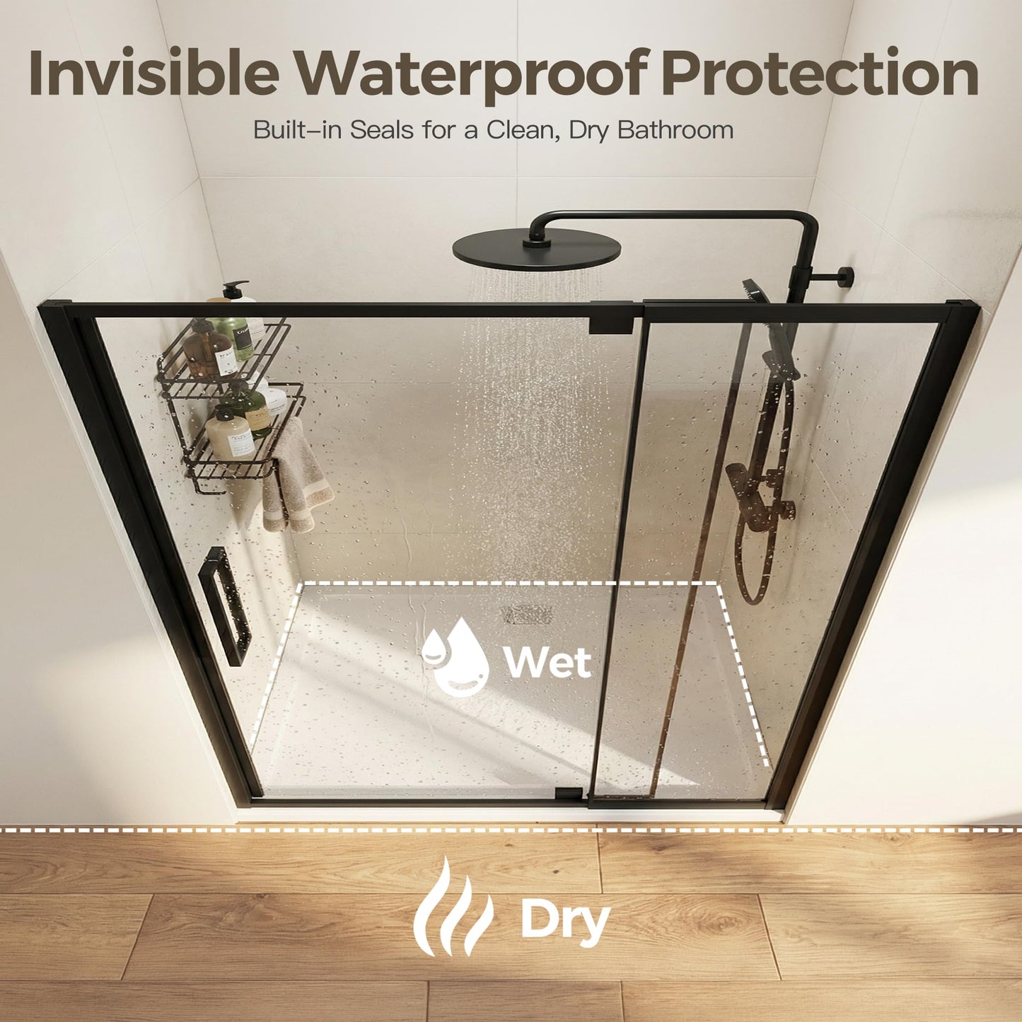 56-60" W x 72" H Pivot Shower Doors, Semi-Frameless Swing Water Repellent Glass Shower Doors with 1/4" (6mm) Clear SGCC Tempered Glass, Matte Black Finish, Reversible Installation, Magnetic Closing