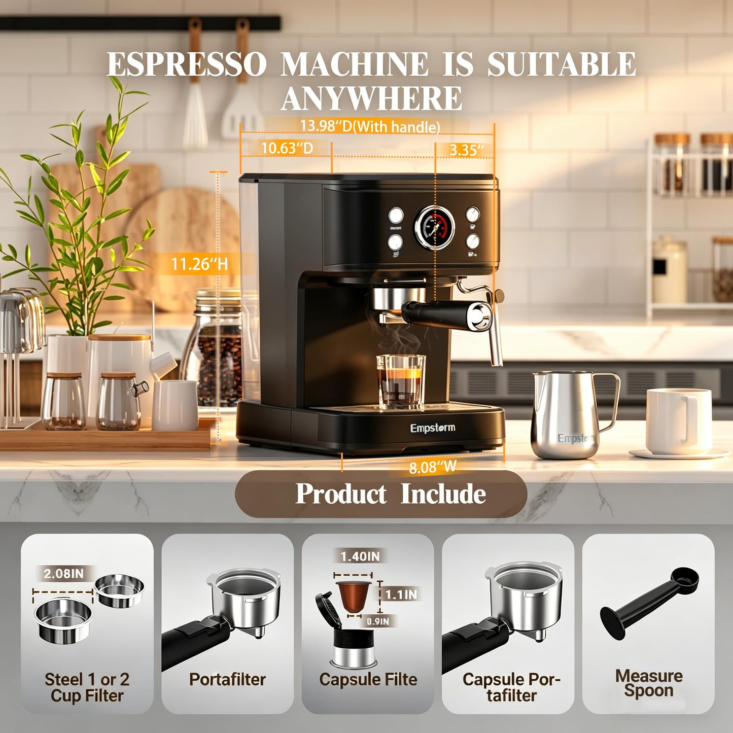Empstorm 20 Bar Espresso Machine with Milk Frother Steam, for Nespresso Original Capsules Espresso maker 2 IN 1 expresso maker, Professional Cappuccino Expresso Machine for Home Or Office