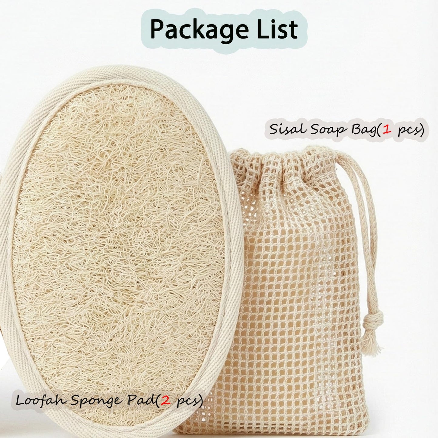 JouiiSiYa Natural Loofah Back Scrubber for Shower for Men and Women, Exfoliating Loofah Sponge with Soap Saver (2Pads+1Bag)