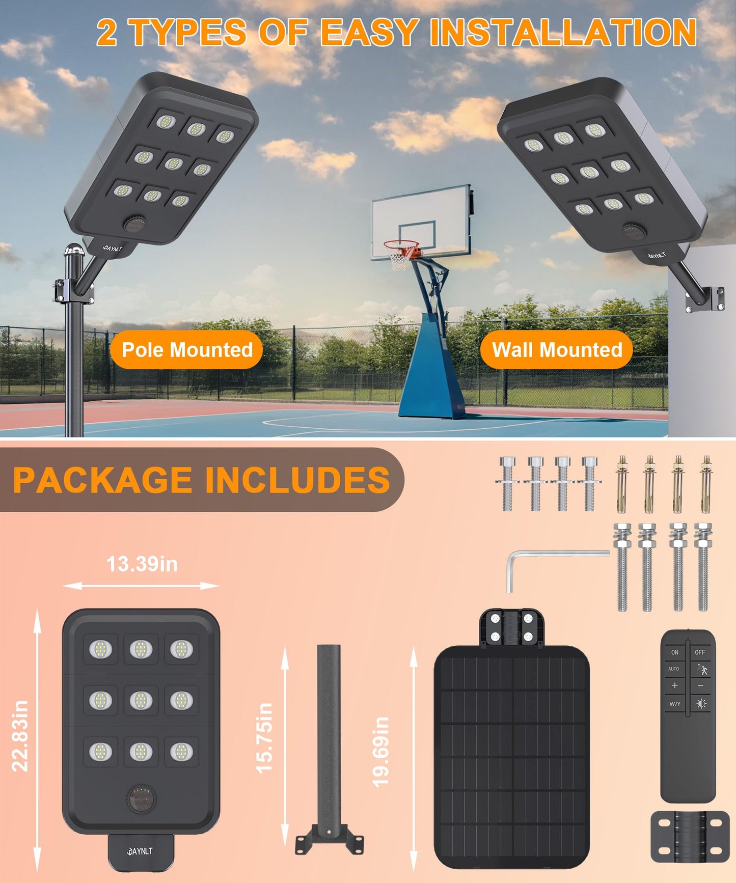 JAYNLT X-10000W Solar Street Lights Outdoor, Ultra-Large 6500K Commercial Parking Lot Lights Dusk to Dawn,IP67 Waterproof Solar Power Flood Security Light for Farm,Shop