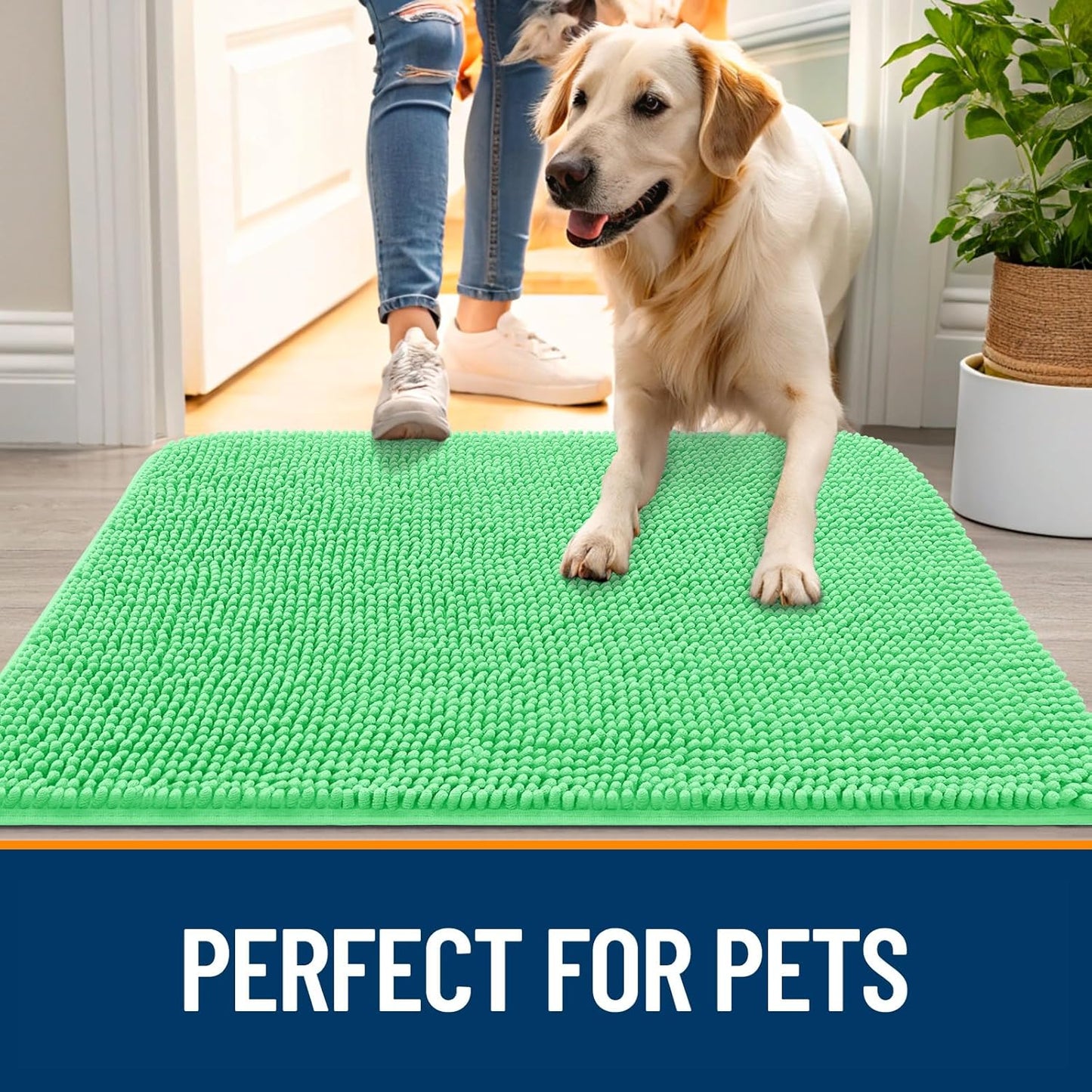 OLANLY Dog Door Mat - Absorbent Non-Slip Chenille for Muddy Paws | 30x20 Inches, Mint Green