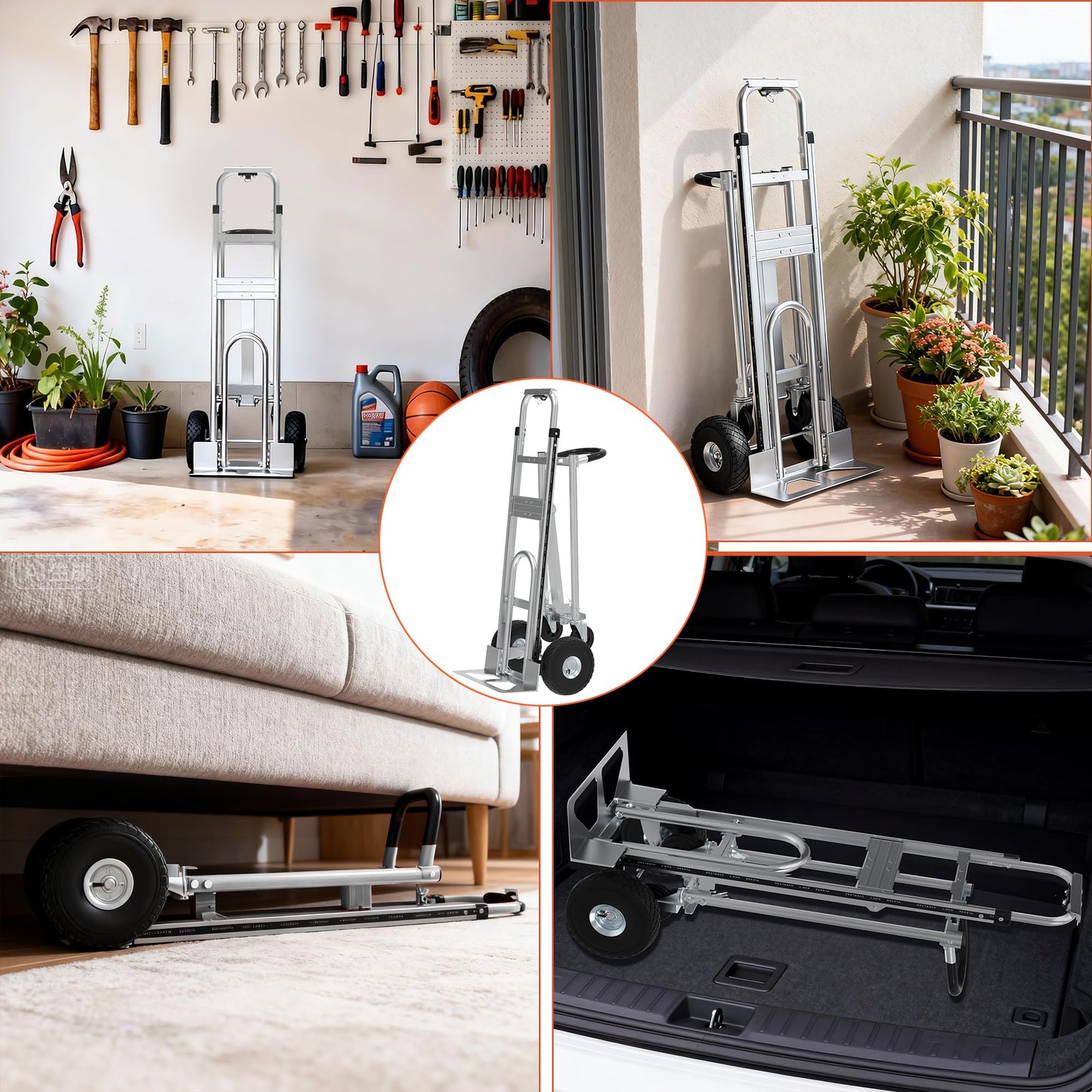 Aluminum Convertible Hand Truck, 800lbs 3 in 1 Folding Dolly Cart Lightweight Frame,Heavy Duty Industrial Platform Cart Handtruck for Construction, Logistics, Shopping, Home, Office Moving (Silver)
