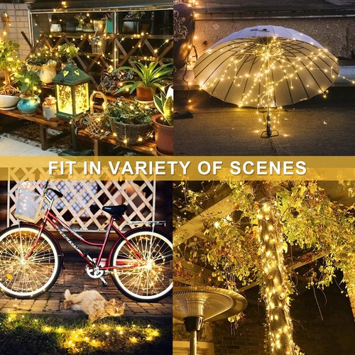 JMEXSUSS Solar String Lights - 2 Pack 33FT 100 LED Warm White Fairy Lights | Waterproof Copper Wire for Outdoor Decor