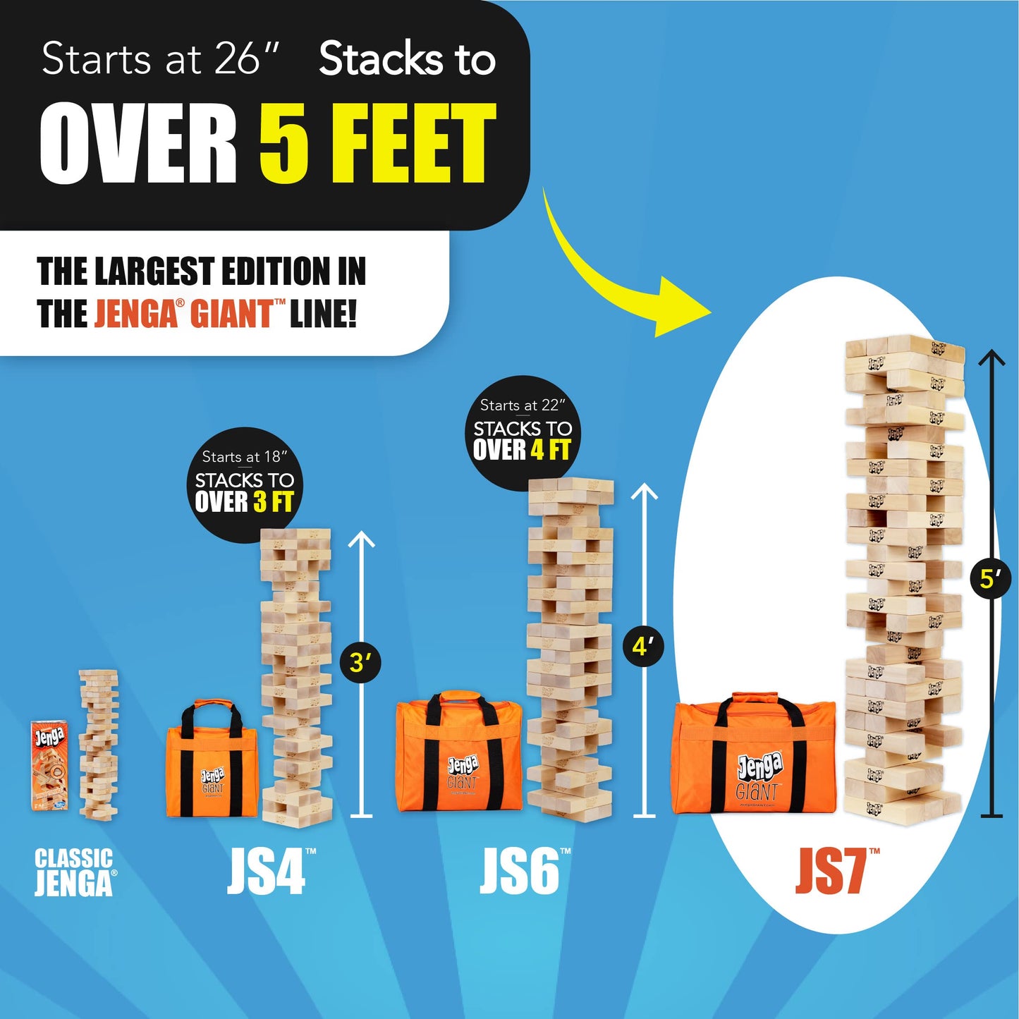 Jenga GIANT - Hardwood Blocks - Stacks to Over 5 feet - Officially Licensed - JS7