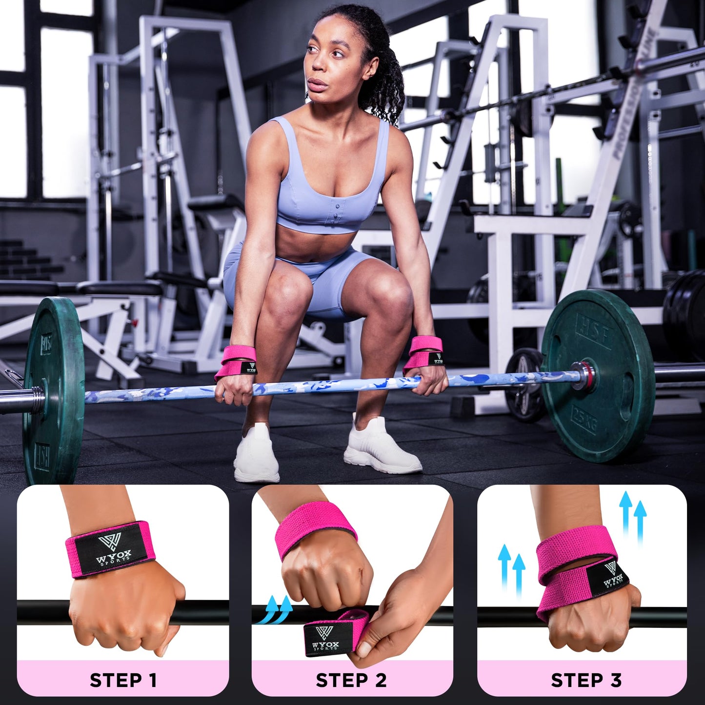 WYOX Figure 8 Weight Lifting Straps for Weightlifting Heavy Duty Deadlifting Workout Straps | Wrist Wraps Gym Equipment Gear Men Women PAIR (Pink, Standard)