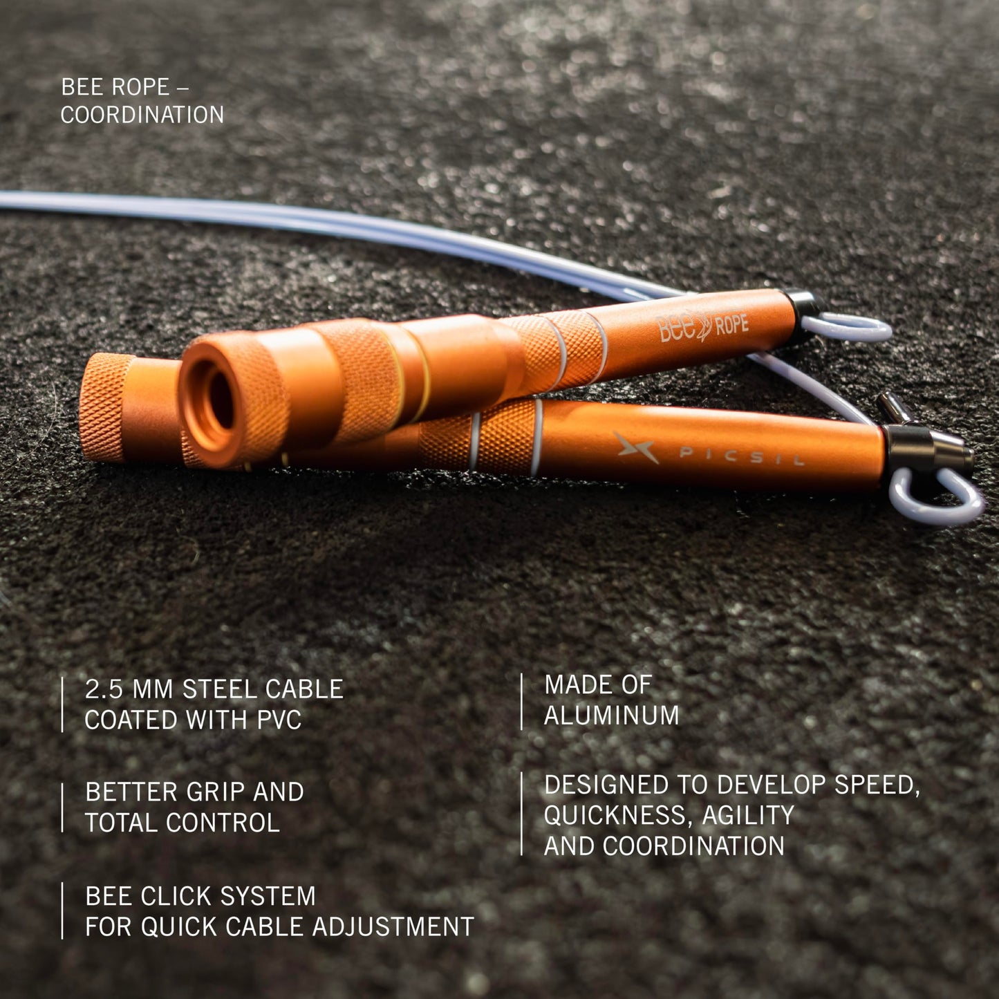 PICSIL - BEE High Speed Skipping Rope | Aluminum & Double Bearing System | Self-Adjusting for Cross Training, Boxing & Fitness | Lightweight 7.4oz | Adaptable for Men, Women & Children | (Peach)