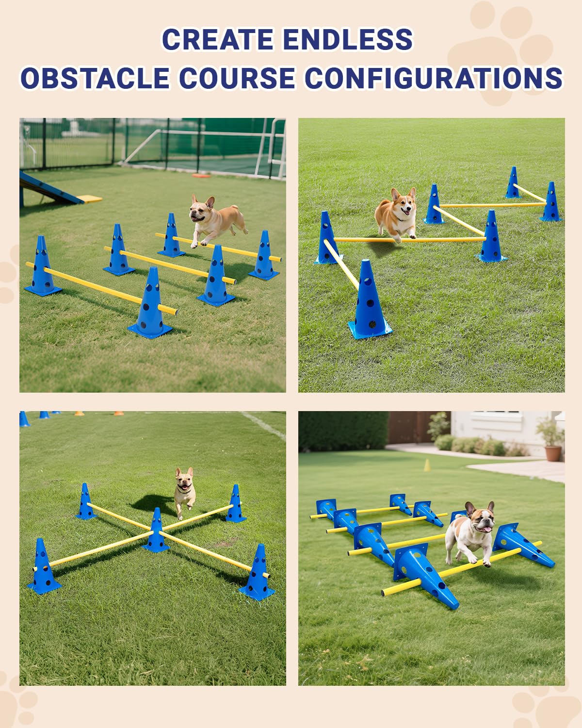 Lupar Dog Agility Course Backyard Set, Dog Agility Hurdle Cone Set with Height Adjustable Crossbar for Rehabilitation & Beginners, Dog Agility Equipment for Dog Obstacle Course - 12 Inch