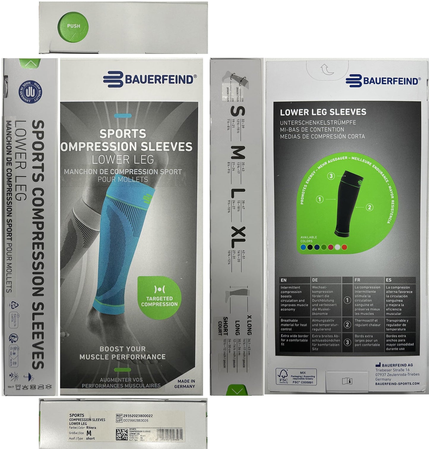Bauerfeind Sports Compression Lower Leg Calf Sleeves (1 Pair) (Black, Medium/Long)