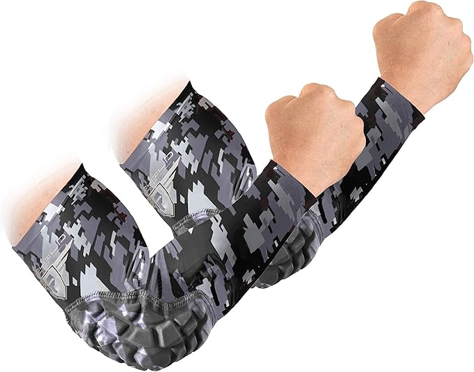 Bucwild Sports B Padded Elbow Arm Sleeves for Basketball Football Volleyball Youth & Adult Size Pads (1 Pair)