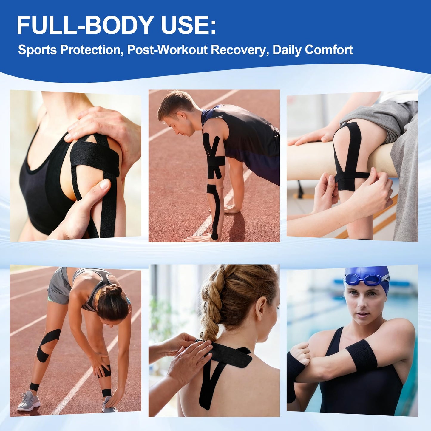 PHYTOP Kinesiology Tape Precut - 115ft (140 Strips) Bulk Roll, Latex-Free & Water-Resistant Athletic Tape - Muscle & Joint Support for Sports, Workouts (Black)