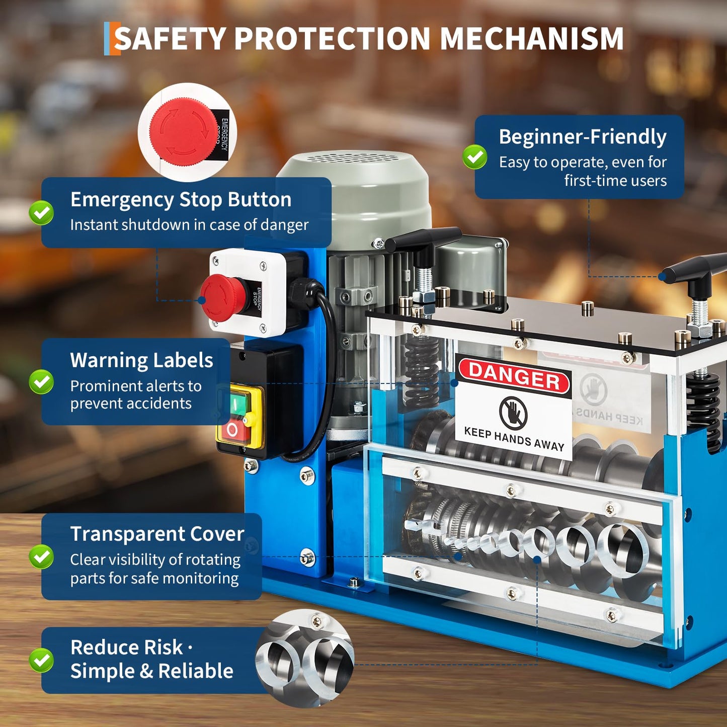 Automatic Wire Stripper Machine, 370w 0.06" - 1.5" Electric Wire Stripping Machine, Cable Stripper for Scrap Copper Wire Cable Recycling， 370w 10 Channels 10 Blades with Transparent Panel