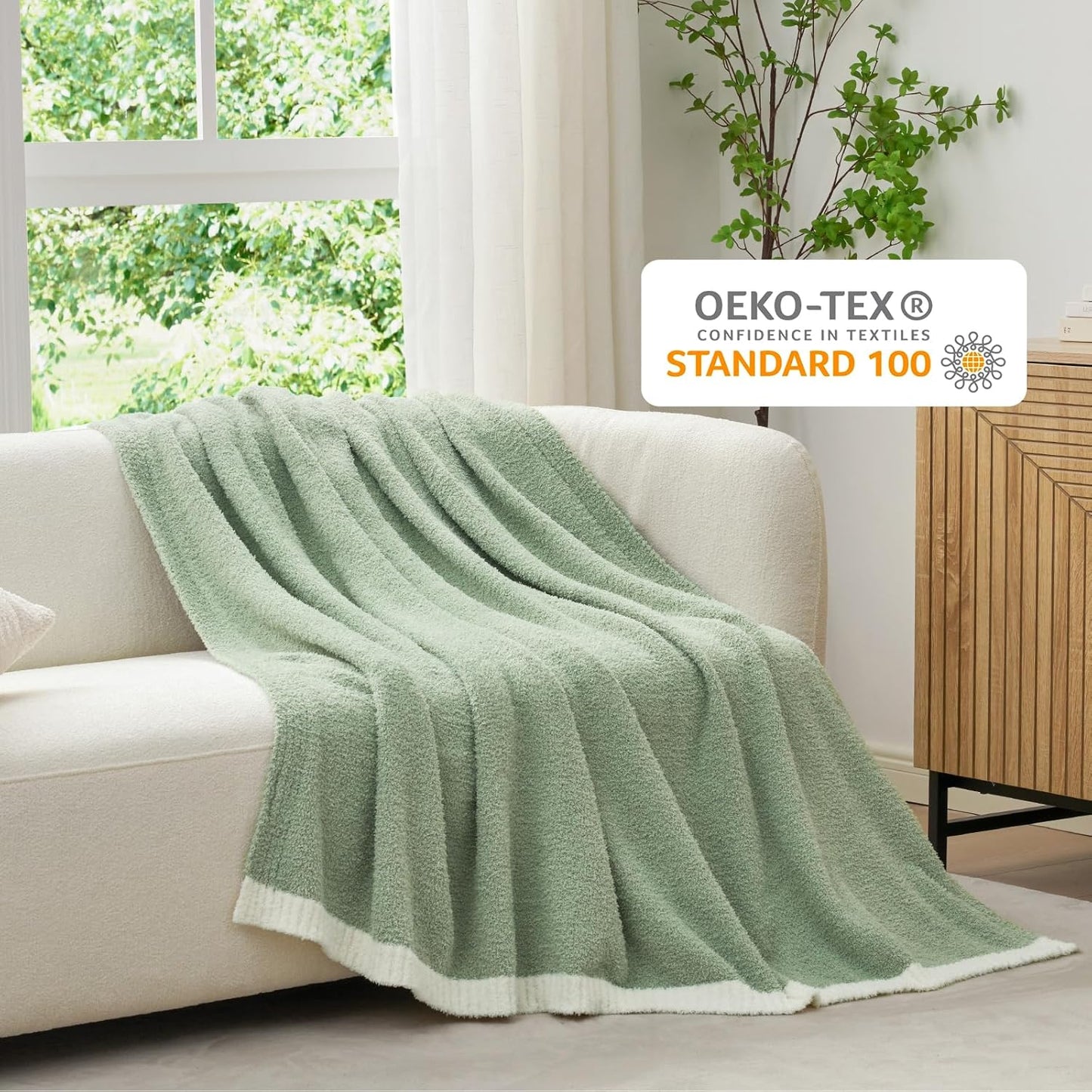 Snuggle Sac Ultra Soft Throw Blanket - Reversible Sage Green Microfiber 50x60 Inches | Cozy Gift for Women