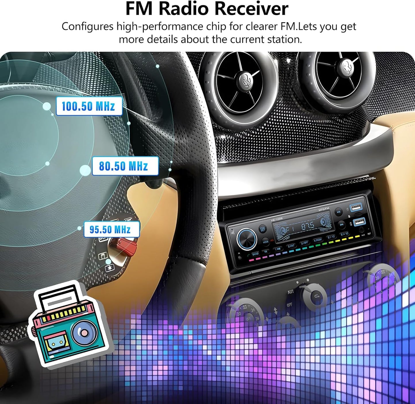 AMprime MP3 Single Din Car Stereo Radio Hands-Free Bluetooth,Car Audio Receivers with Digital LCD Display FM Car Radio