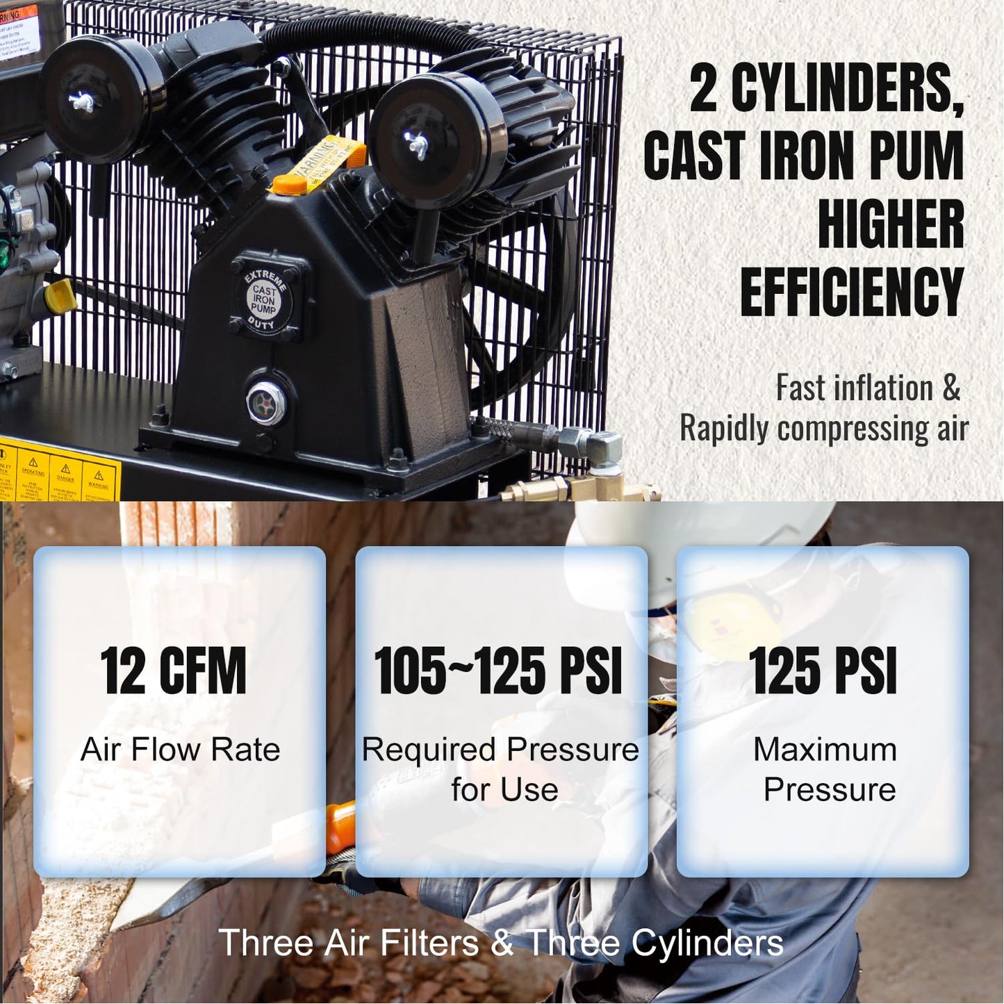 HPDAVV 6.5HP Gas Powered Air Compressor with Wheels 9 Gallon Air Tank 12 CFM Wheelbarrow Gasoline Powered Piston Air Compressor Max.125PSI for Workshop, Machinery, Construction Sites