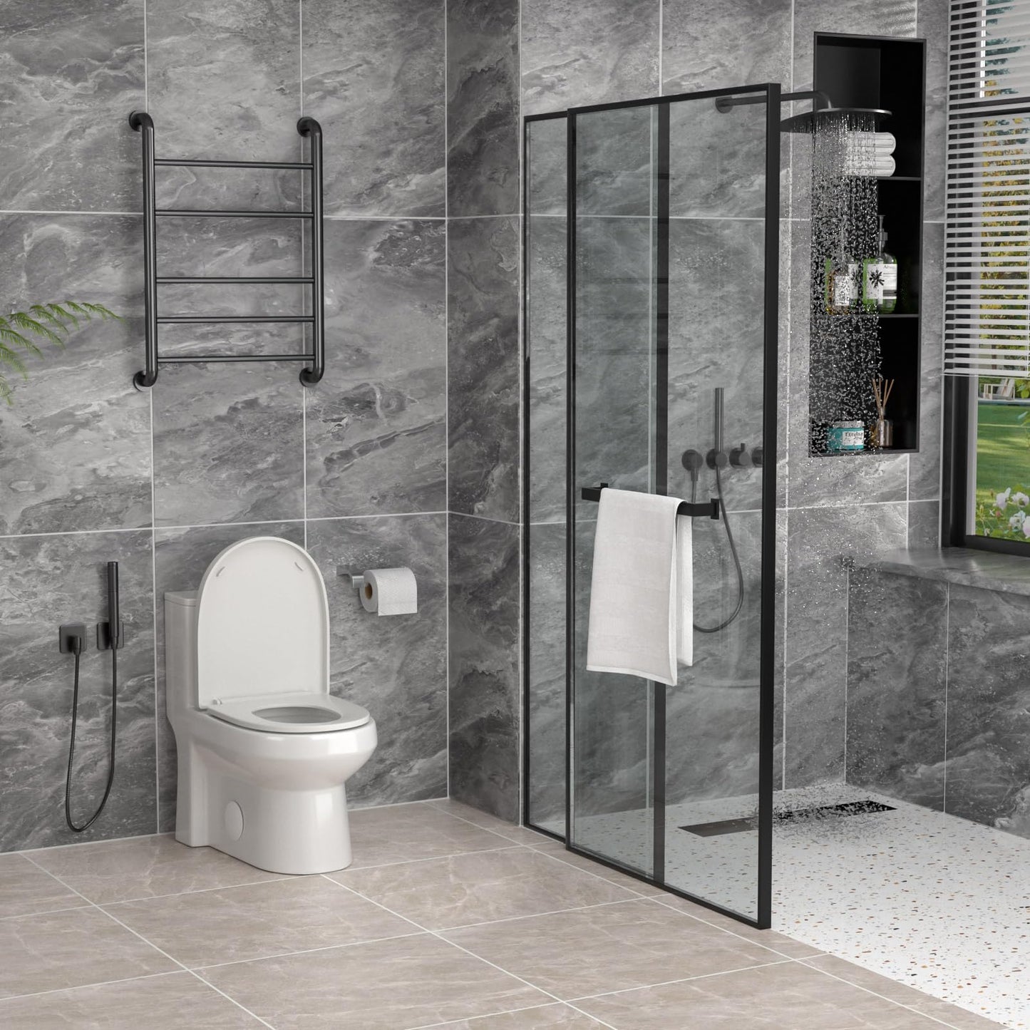 Donsdey One Piece Toilet 12'' Rough Inch- White Ceramic Compact Toilets with 15.9" Soft Close Chair Seat 1.1/1.6 GPF Water Saving Dual Flush Easy to Clean Toilet Bowl 13.6''x28.3''x24.8''