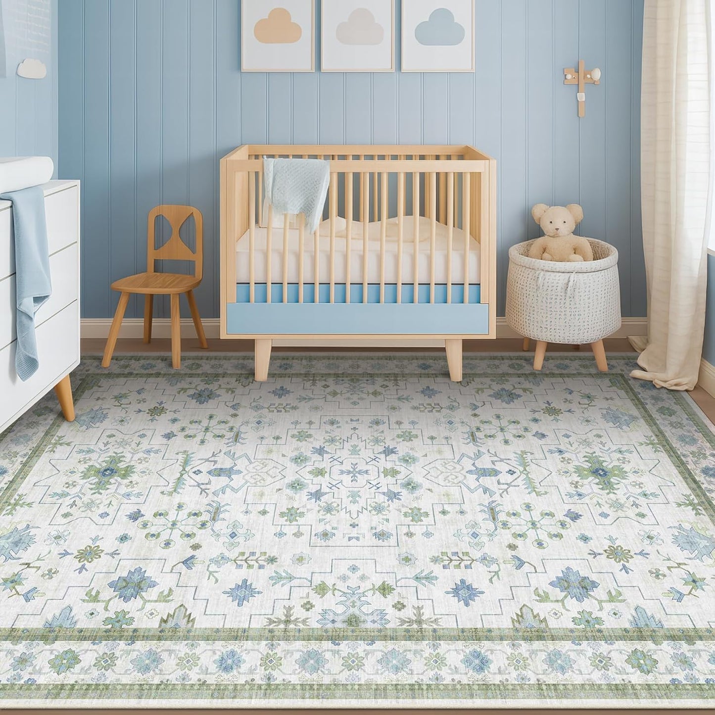 Oushak 4x6 Boho Pastel Rug - Low Pile, Non-Slip, Stain Resistant Throw for Living Room, Kitchen & Entryway