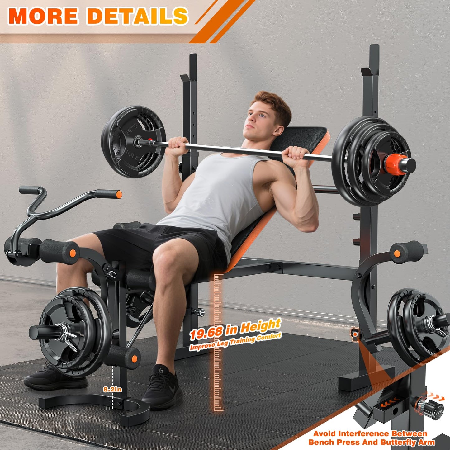XDDIAS Bench Press, 6 IN 1 Olympic Weight Bench With Leg Extension, Curl and Squat Rack, 770LBS Multi Weight Benches for Home Gym, Workout Bench Flat Incline Lifting Bench for Strength Training