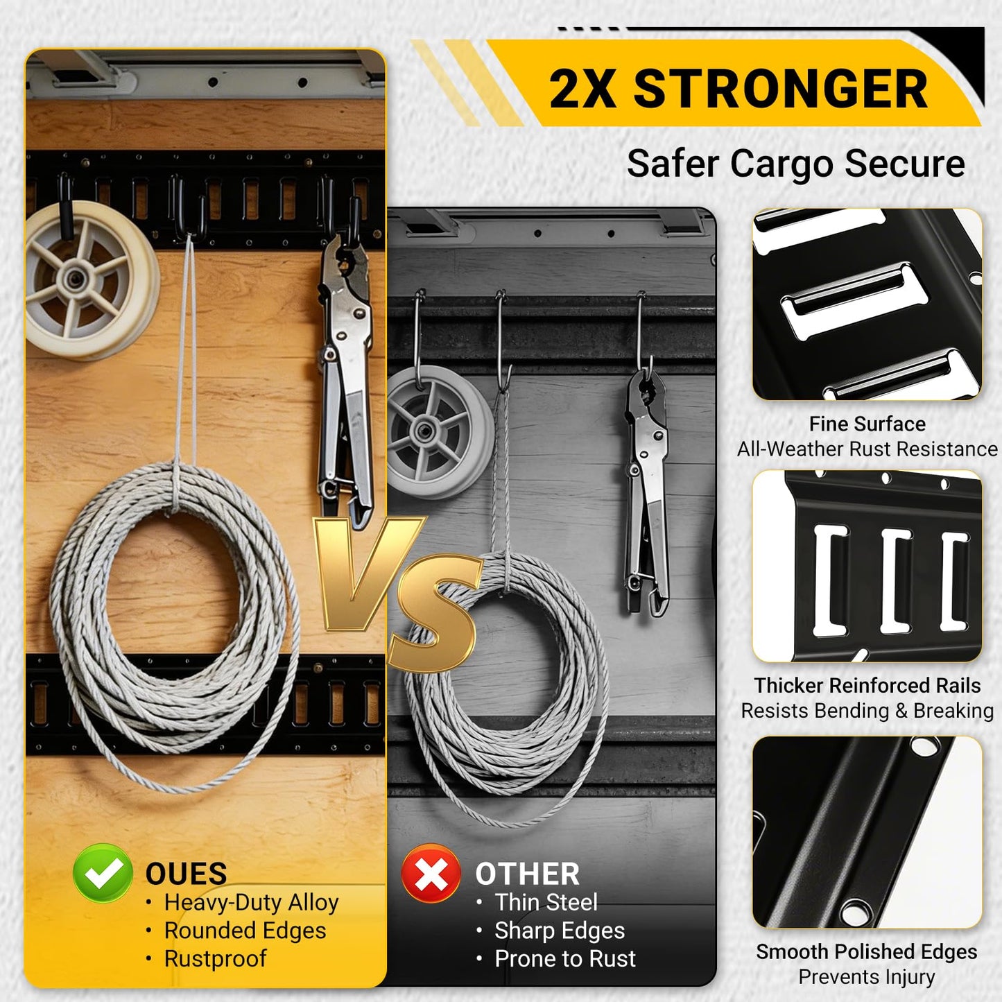 LEVELEVE E Track Rail Tie-Down Kit, 20PCS 10FT Heavy Duty Set, Includes 4 Steel Rails & 4 O Rings & 4 D-Ring Tie-Offs & 6 End Caps & 2 Ratchet Straps, Cargo Tie-Down System for Trucks, Vans & Trailers