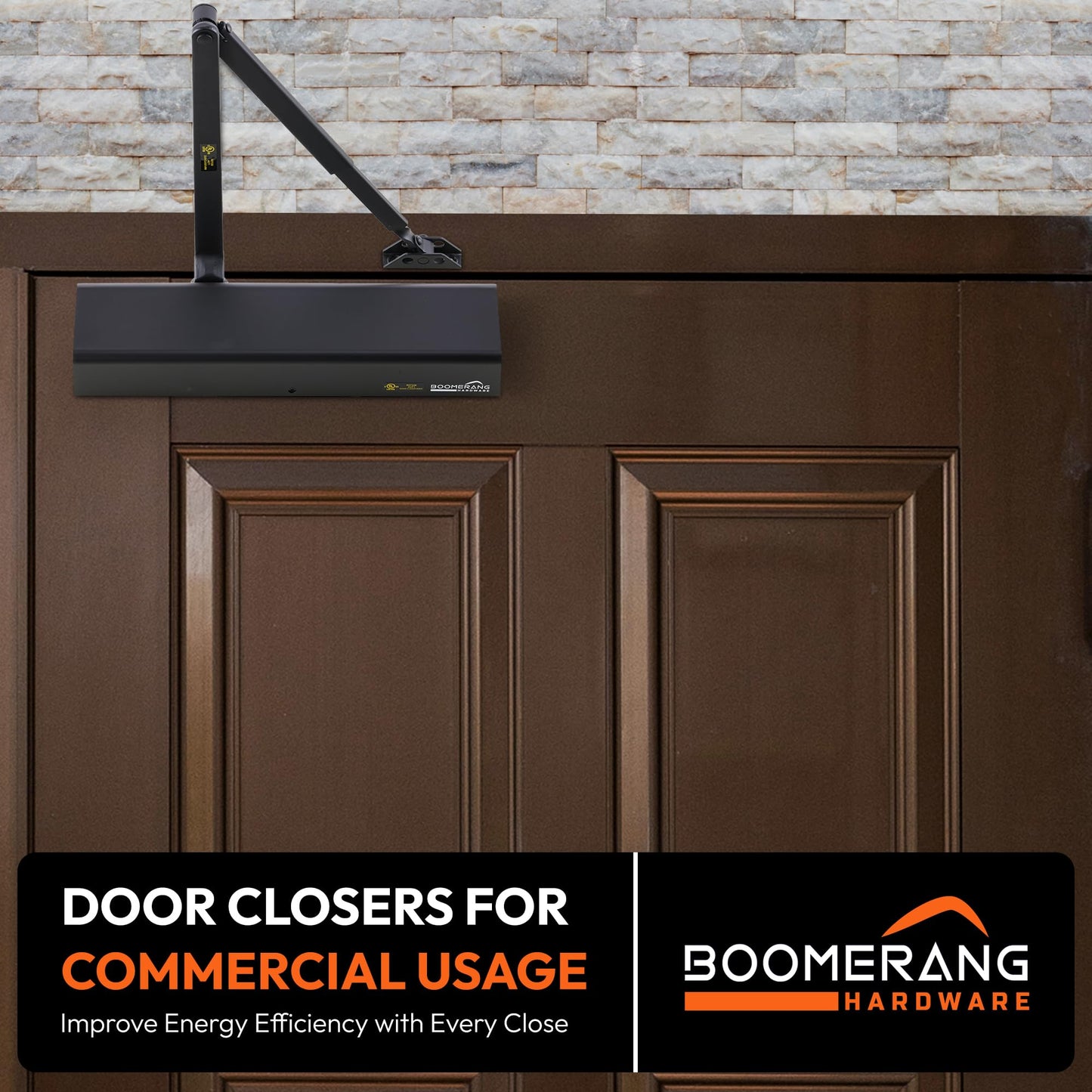 Boomerang Heavy Duty Designer Automatic Commercial Door Closer - D8016-Surface Mounted, Grade 1, Cast Aluminum, UL 3 Hour Fire Rated & ADA for high Traffic doorways, Dark Bronze (US10B)