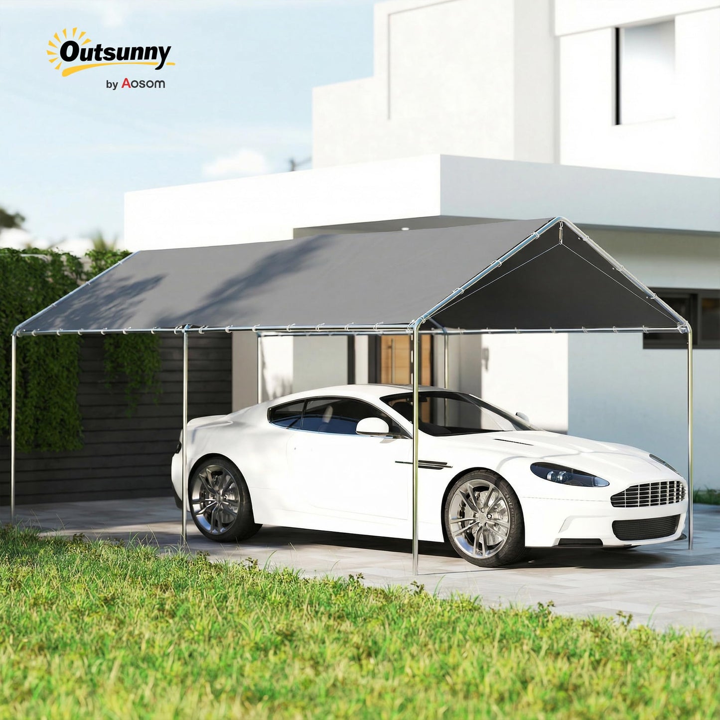 Outsunny 10'x20' Carport Outdoor Heavy Duty Party Tent Galvanized Car Canopy with Included Anchor Kit, 3 Reinforced Steel Cables, Gray