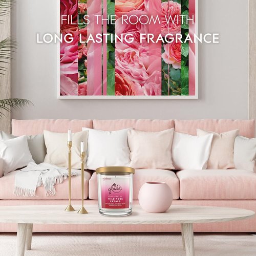 Glade Large Candle Jar - Wild Rose Petals Scented Candle Infused with Essential Oils | 16oz Air Freshener