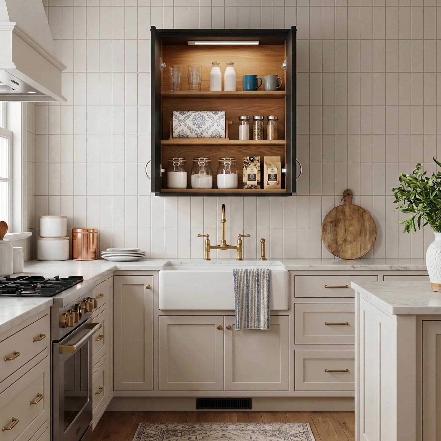 VANIRROR 23x30 Wall Mounted Bathroom Cabinet with Motion Sensor Light, Over The Toilet Medicine Cabinet Storage, 2-Door Black Wood Kitchen Cupboard with Adjustable Shelves & Soft Close Hinges