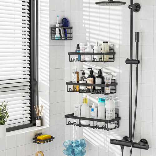Moforoco Shower Caddy Hooks - No Drilling Adhesive Design | 2-Pack Flat Hook Set