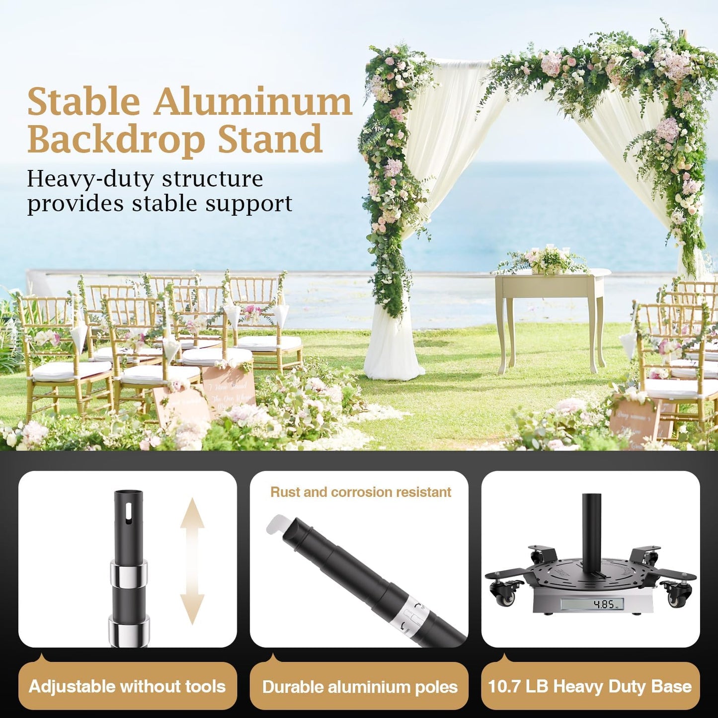 EMART Pipe and Drape Backdrop Stand Kit, Heavy Duty Adjustable Photo Background 10ftx10ft with Wheels, Metal Frame with Flat Base for Photography Wedding Birthday Party Decorations-Black