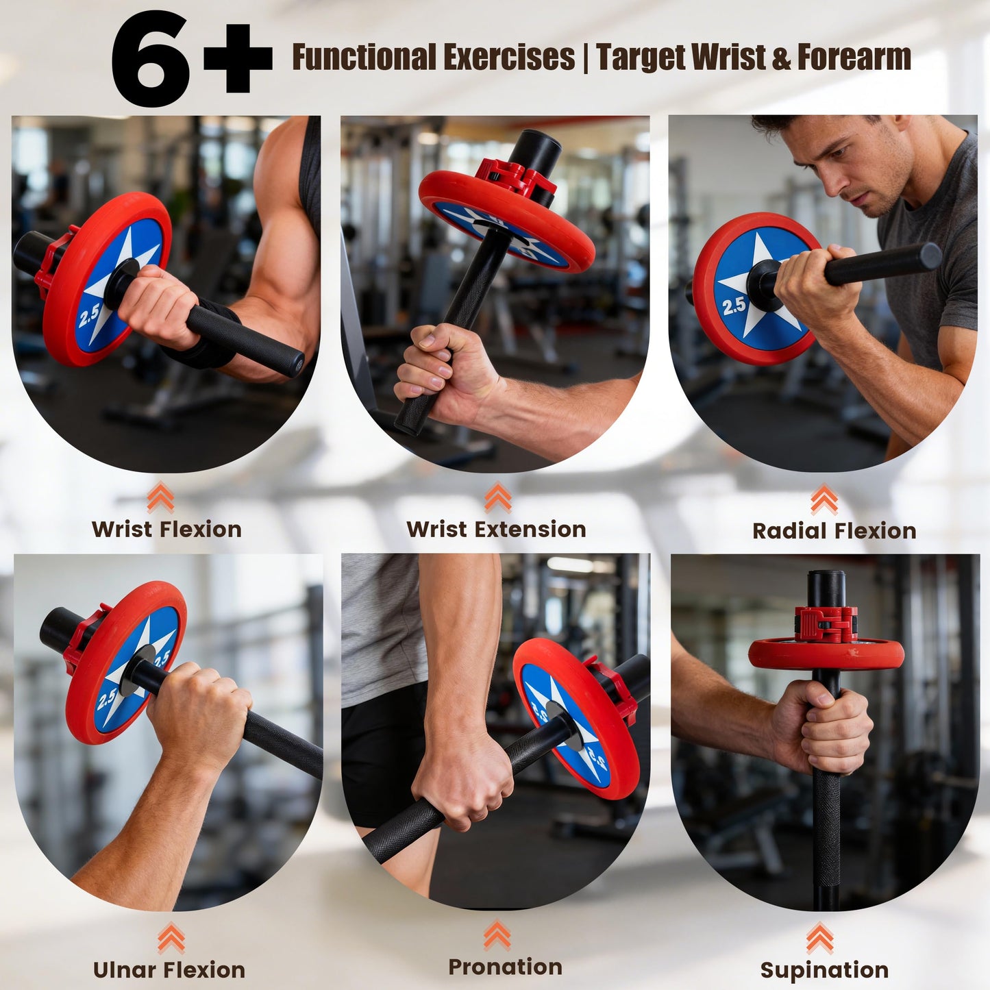 Forearm Wrist Strengthener for 2-Inch Weight Plates – Portable Forearm Training Bar with Non-Slip Knurled Grip, Forearm Exerciser for Pronation, Supination, Wrist Curls and Grip Strength, Workout Equipment for Home Gym