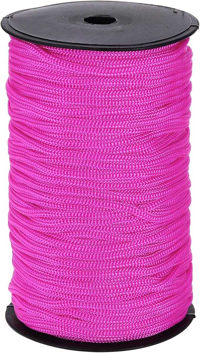 MECCANIXITY 3/16 Inch Polypropylene Rope Braided Ropes, 328ft Nylon Rope Hollow Utility Cord for Clothesline, Camping, Hiking, Outdoor, Rose Red