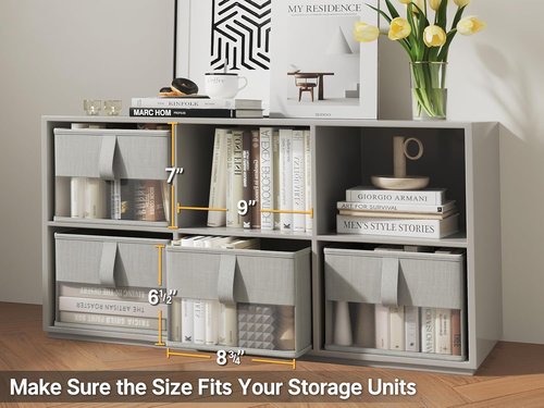 Foldable Storage Bins by [Brand Name] - Breathable Fabric Organizers with Clear Window | 3-Pack Gray, 11.5 x 8.75 x 6.5in