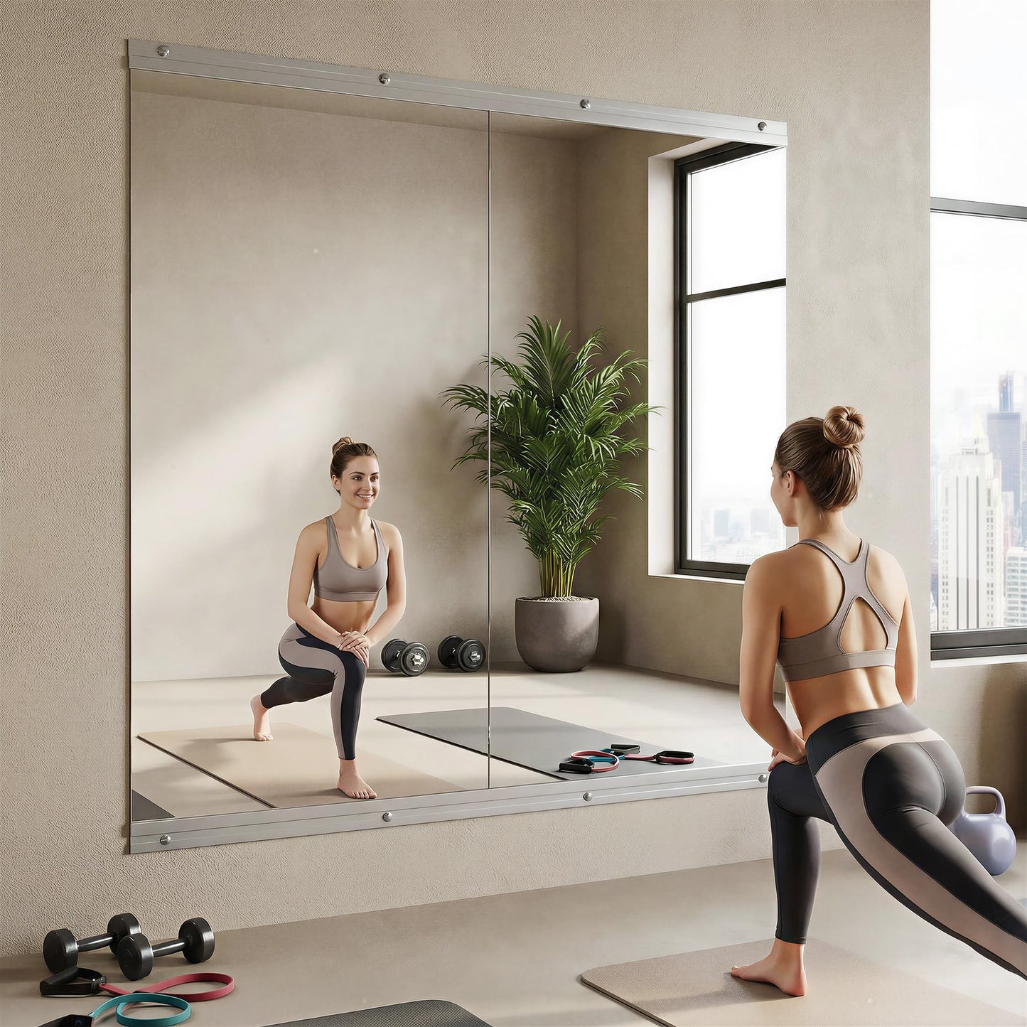 Novlux Home Gym Mirror, 58" x 30" - 2PCS, Large Full Length Mirror Wall Mounted for Yoga, Frameless Tempered Glass Wall for Home Gym, Dance Studio, Living Room, Bathroom