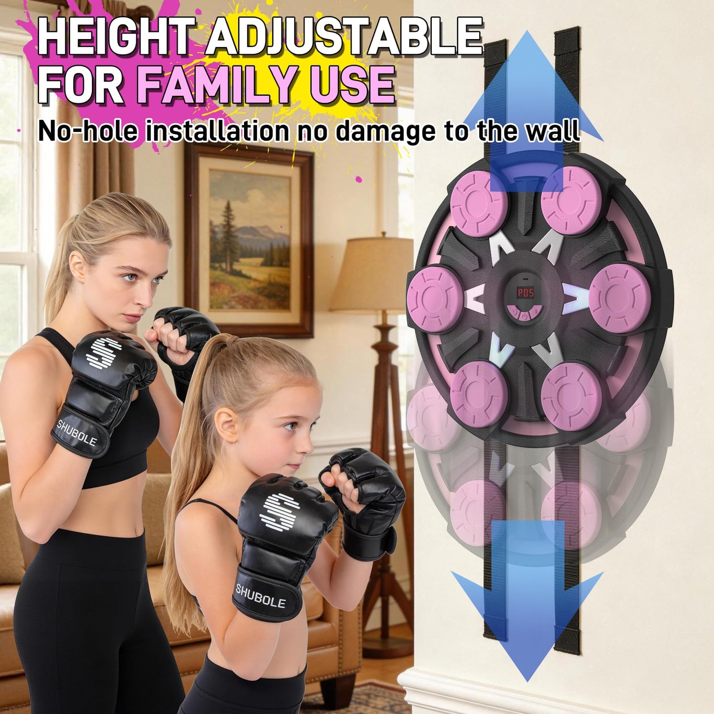 Music Boxing Machine for Kids & Adults - Wall Punching Pad with Lighting, 9-Speed Bluetooth Boxing Game with Gloves, Wall Mounted Exercise Equipment, 2026 Upgrade Boxing Equipment for Kids Age 6+