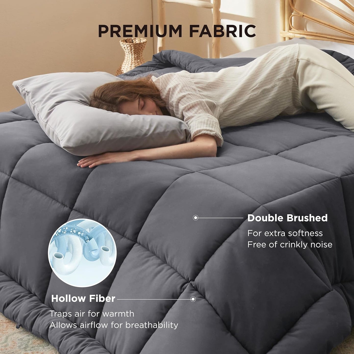 Bedsure Comforter Duvet Insert - All-Season Queen Size Down Alternative Blanket, Dark Grey, 90x90 Inches