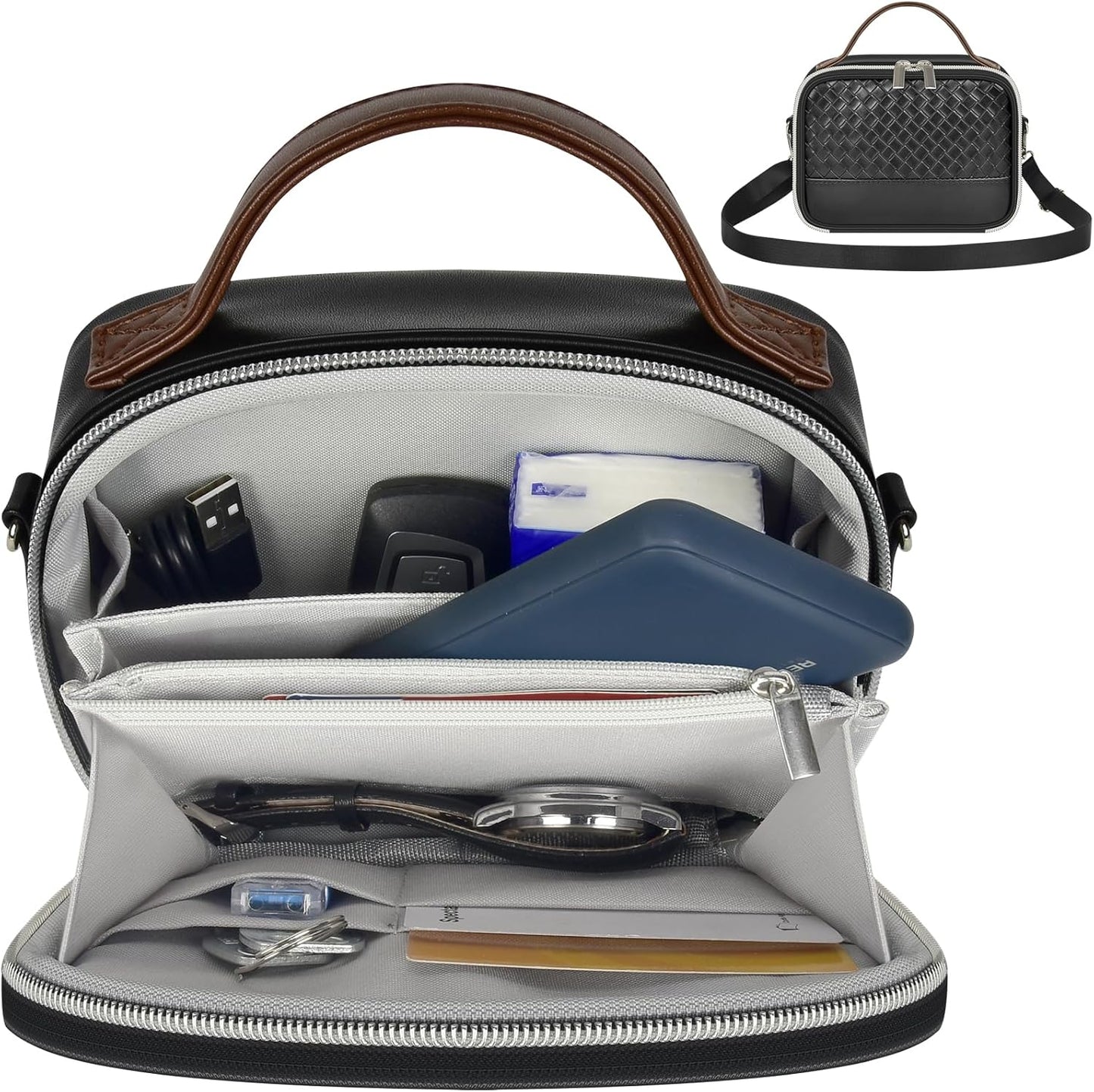 Tanmqin Commute, Electronic Organizer with Shoulder Strap, Premium Mixed-Fabric Accordion Tech Pouch for Travel & Large