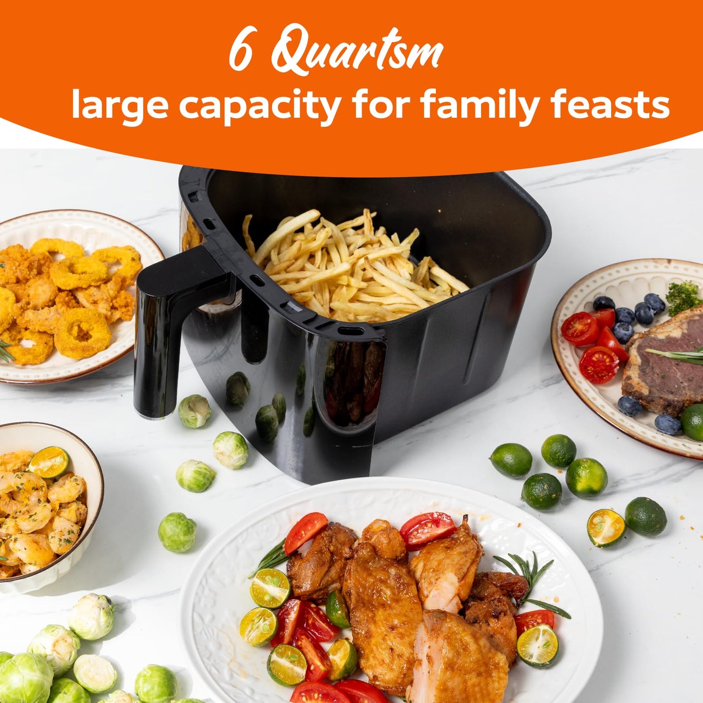 Fullwill 6QT Air Fryer with Visible Window,Nonstick and Dishwasher-Safe Basket,12-in-1 Multi-Function Air Fry,Roast,Bake, Dehydrate, Fries,for Family Party,1700W,Black