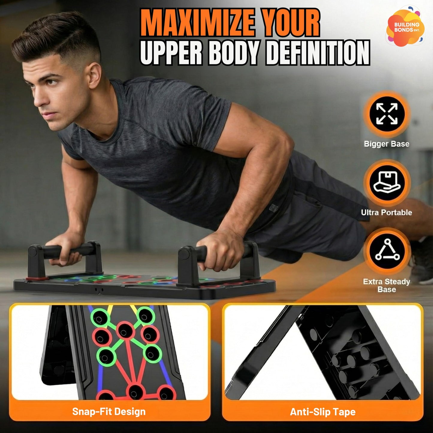 Push Up Board 21-in-1 Home Workout Equipment for Men & Women – Multi-Functional Push Up Bar with Handles, Resistance Bands, Sliding Discs & Carry Bag – Heavy-Duty 330 lbs Home Gym Equipment