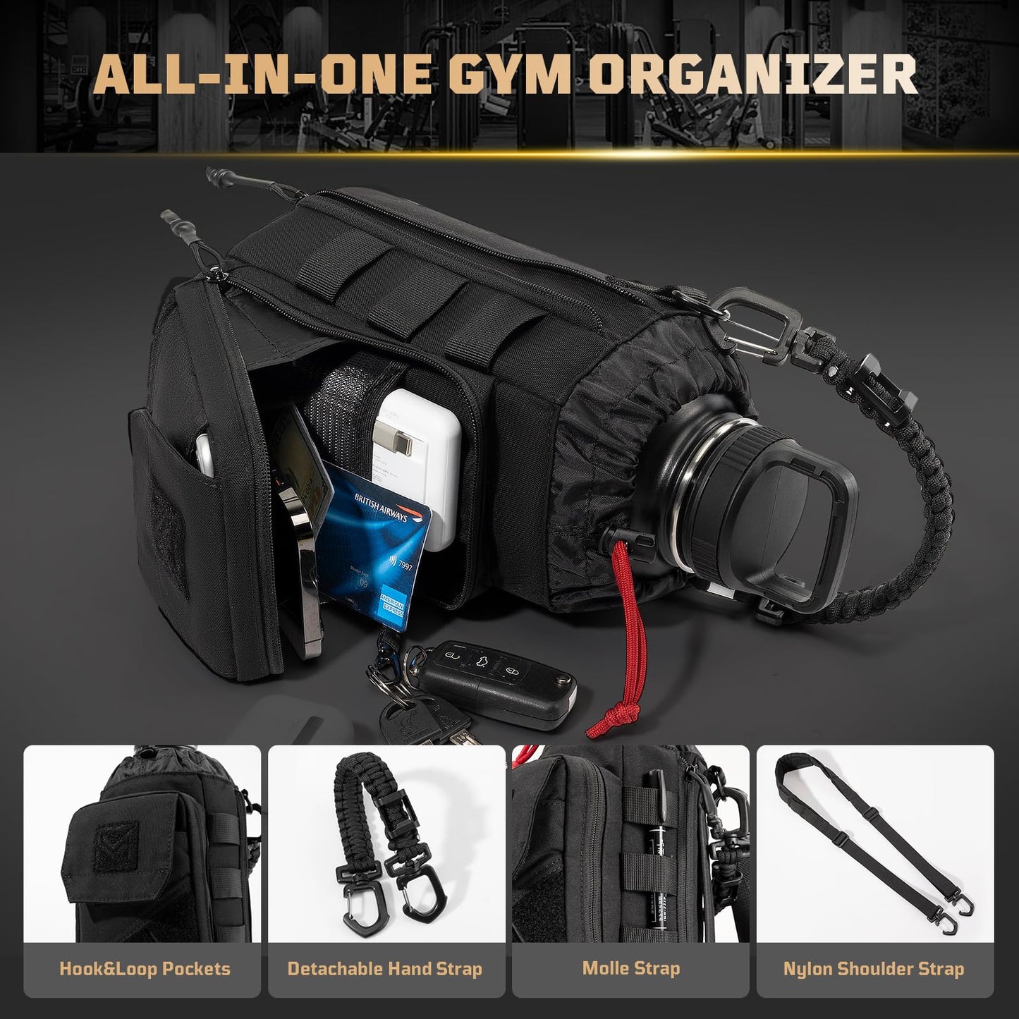 Magnetic Gym Bag for Men,Magnetic Gym Water Bottle Bag with Phone Pockets&40 64oz Multiple Size, Water Bottle Holder with Adjustable Shoulder, Ideal for Fitness,Sports,Travel