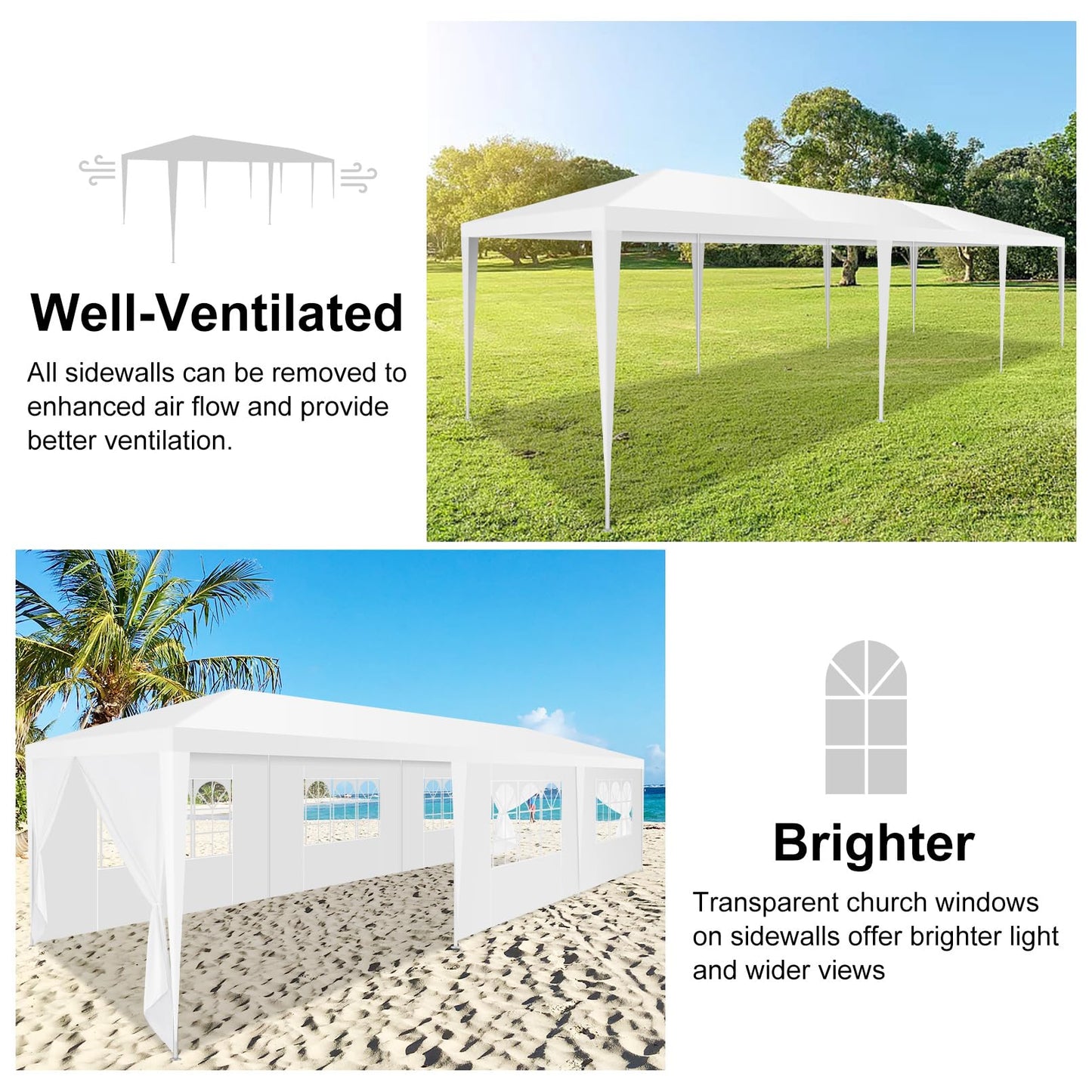 HOTEEL 10x30 FT Party Tent Outdoor Canopy Tents for Parties with 8 Removable Sidewalls, Carpas para Fiestas Waterproof for Gazebo Large Backyard Shelter Patio Wedding Events Tent BBQ