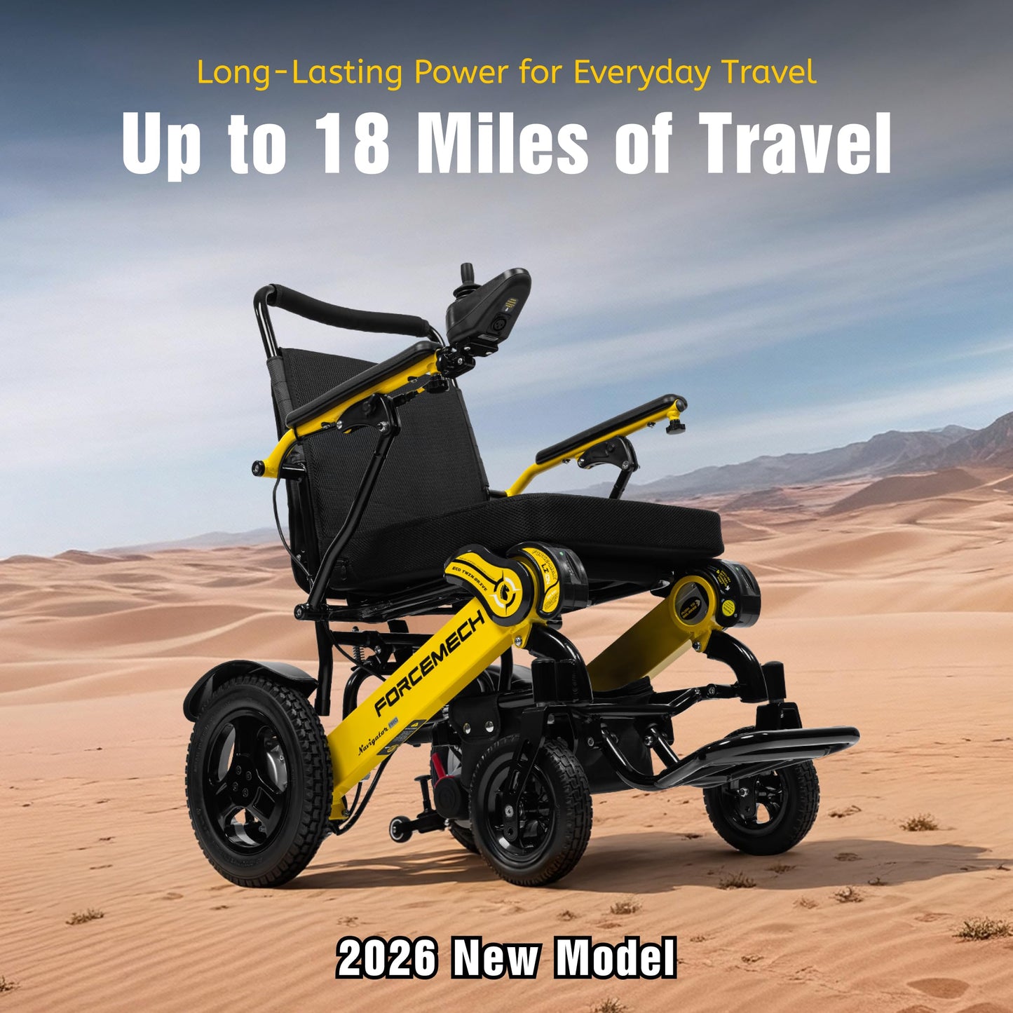 Forcemech All Terrain Electric Wheelchairs for Adults Lightweight Foldable 2026 New Model Navigator Pro - Power Motorized Wheelchair Airline Approved 18 Miles, Electric Wheelchair 400 Lbs Capacity