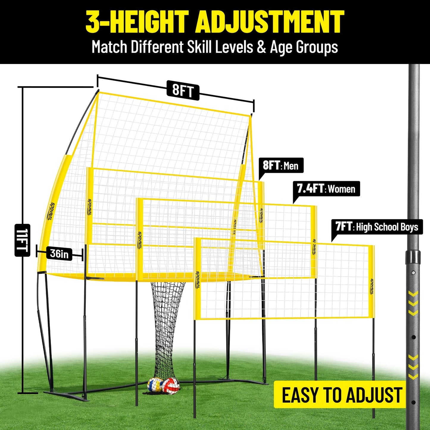 Volleyball Training Equipment, Adjustable Height Volleyball Net for Backyard Training - Portable Outdoor Volleyball Set with Durable Net & Tool-Free Setup for Serving, Hitting, and Spiking Practice