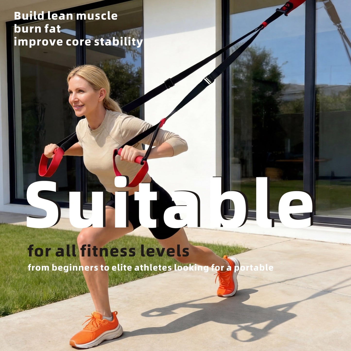 OUUO Suspension Straps Trainer with Integrated Door Anchor, All-in-One Bodyweight Training System for Home & Outdoor Use - Quick Setup in 1 Second