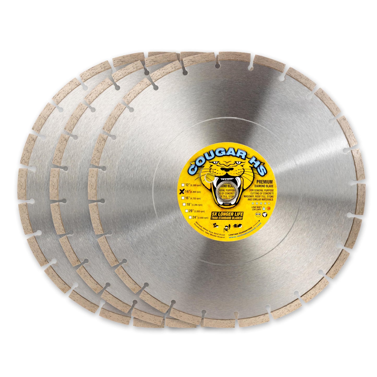 Cougar HS 14 Inch 3-Pack Diamond Concrete Saw Blade, Premium General Purpose Segmented Blade, Dry/Wet Cutting Concrete, Masonry, Brick, & Block 1"-20mm Arbor (3 Pcs)