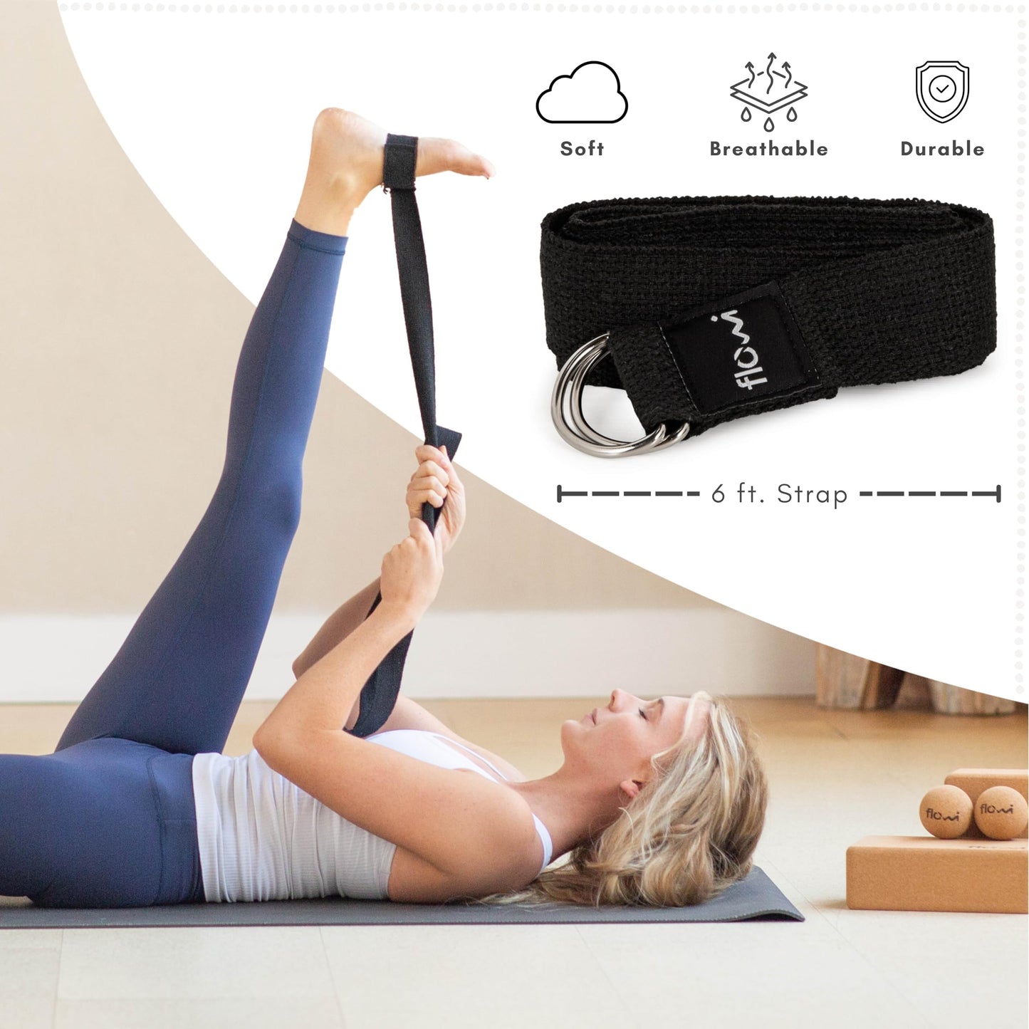 Natural Cork Yoga Blocks 2 Pack with Strap & Massage Balls - Premium Yoga Accessories for Women & Men