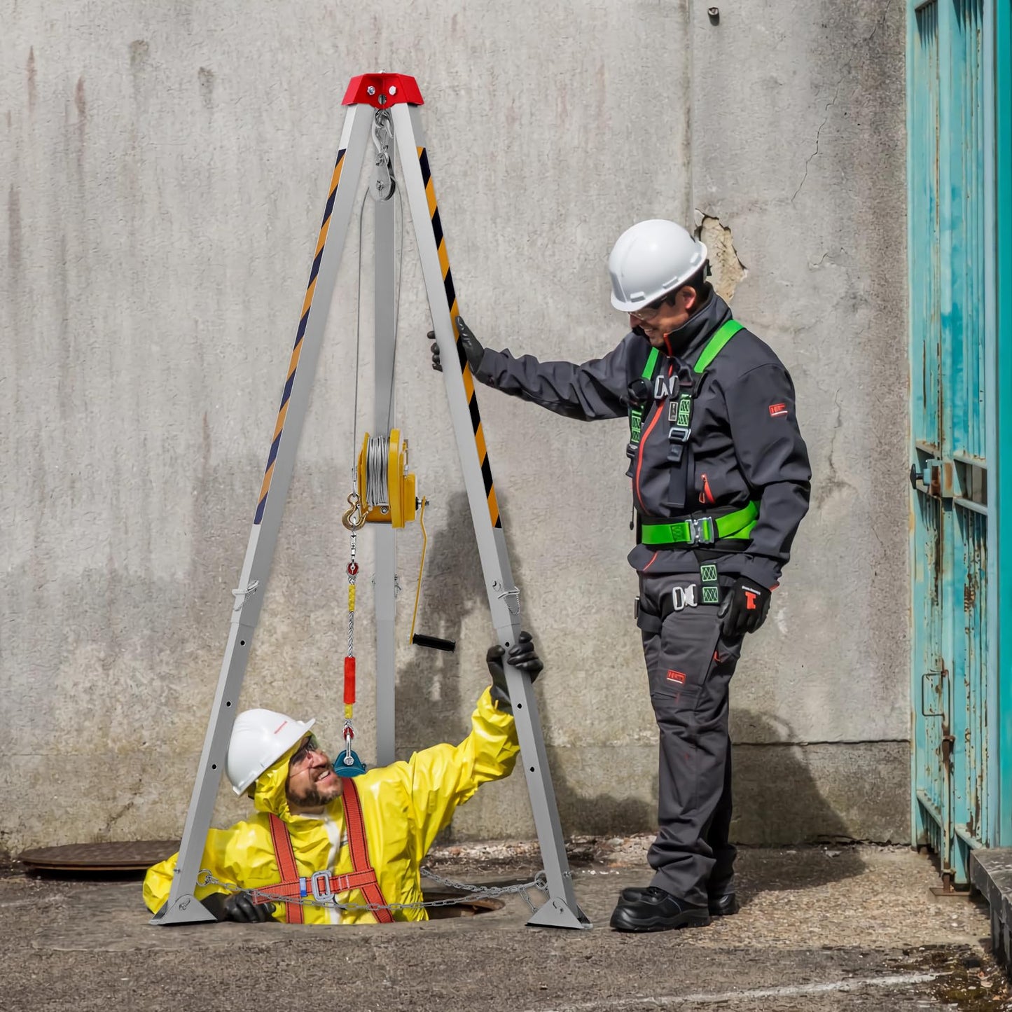 VEVOR Confined Space Tripod Kit, 1800 lbs Winch, Confined Space Tripod 7' Legs and 98' Cable, Confined Space Rescue Tripod 32.8' Fall Protection, Harness, Storage Bag for Traditional Confined Spaces
