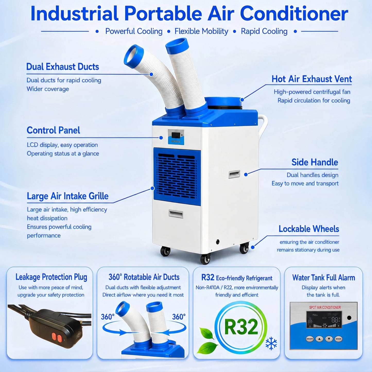 AMARITE Industrial Portable Air Conditioner – 12000 BTU Dual Hose Spot Cooler with Digital Controls & Timer, for Indoor/Outdoor Use, R32 Refrigerant
