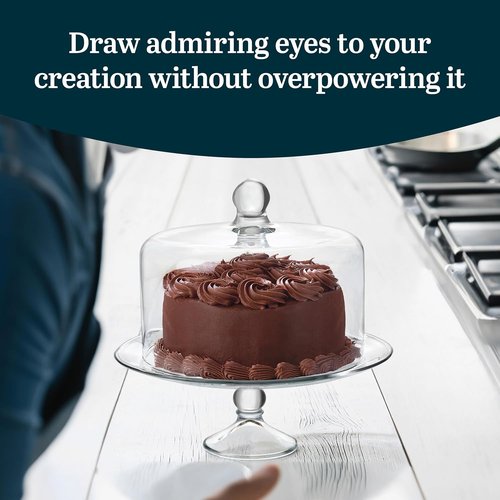 Libbey Selene Glass Cake Stand - Elegant Curved Footed Design with Dome Lid | Perfect for Desserts and More