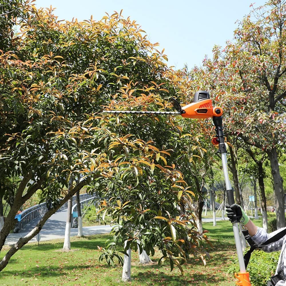 GARCARE Pole Hedge Trimmer Corded – 4.8A Electric Bush Trimmer with 18 Inch Dual-Action Blade, 6-Position Head & Long Reach Hedge Cutter for Tall Hedges, Shrubs